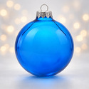 Стеклянный елочный шар Christmas bauble, синий прозрачный, с серебристым колпачком в черной коробке с логотипом
