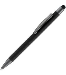 Ручка шариковая Atento Soft Touch со стилусом, черная с логотипом