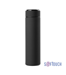 Термос "Бостон next" 500 мл с индикацией температуры, soft touch, сменная батарейка, черный с логотипом