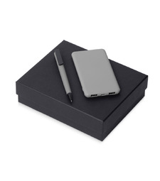 Подарочный набор c пластиковой ручкой, повербанком С1, 5000 mAh, серый с логотипом