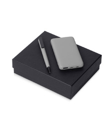 Подарочный набор c пластиковой ручкой, повербанком С2, 10000 mAh, серый с логотипом