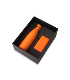 Подарочный набор с термобутылкой и повербанком С1, 5000 mAh, оранжевый с логотипом