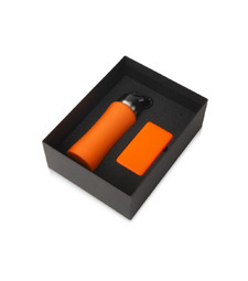 Подарочный набор с бутылкой для воды и повербанком С2, 10000 mAh, оранжевый с логотипом