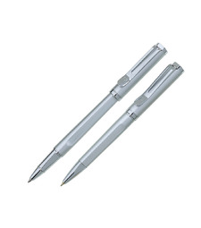 Набор Pierre Cardin PEN&PEN: ручка шариковая + роллер. Цвет - серебристый. Упаковка Е. с логотипом