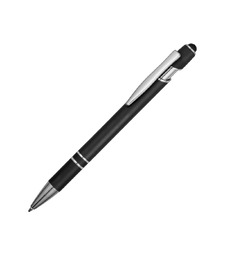 Ручка металлическая soft-touch шариковая со стилусом Sway, черный/серебристый (P) с логотипом