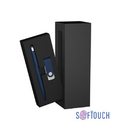 Набор ручка + флеш-карта 16 Гб в футляре, покрытие soft touch, темно-синий с логотипом