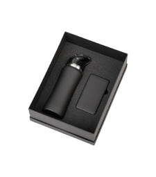 Подарочный набор с бутылкой для воды и повербанком С1, 5000 mAh, черный с логотипом