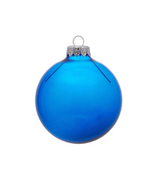 Стеклянный елочный шар Christmas bauble, синий прозрачный, с серебристым колпачком в черной коробке с логотипом