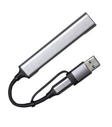 USB-хаб BRANCH 4 в 1, серый, алюминий с логотипом