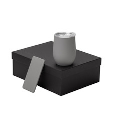 Подарочный набор с термокружкой и повербанком С1, 5000 mAh, серый с логотипом