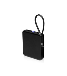 Внешний аккумулятор со встроенным кабелем USB-C Дэнси, 5000 мАч, черный с логотипом