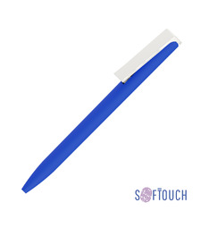 Ручка шариковая "Clive", покрытие soft touch, синий с белым с логотипом