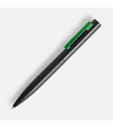 Ручка шариковая Inkolor, черная с зеленым с логотипом