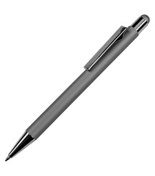Ручка шариковая FACTOR COLOR со стилусом, серый, металл, пластик, софт-покрытие с логотипом