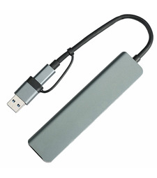 USB-хаб STEM 7 в 1, серый, алюминий с логотипом