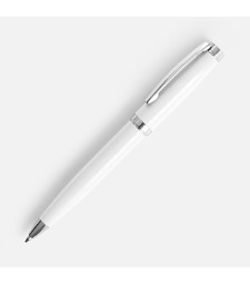 Ручка шариковая Letra Chrome, глянцевая, белая с логотипом
