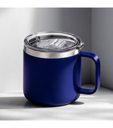 Кружка стальная Alaska с крышкой слайдером, powder coating, синий с логотипом
