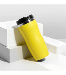 Термокружка Double wall mug C1, soft touch, 350 мл, желтый с логотипом