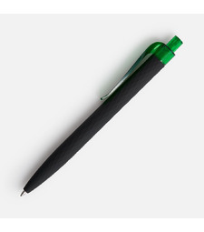 Ручка шариковая Prodir QS01 PRT-T Soft Touch, черная с зеленым с логотипом