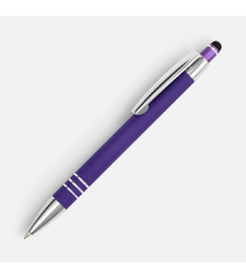 Ручка шариковая Sansen Soft Touch со стилусом, фиолетовая с логотипом