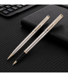 Набор Pierre Cardin коллекция ПАРА (PEN&PEN) : ручка шариковая + роллер, корпус - латунь. Отделка - стальное матовое покрытие. Детали дизайна - позолота. Цвет - стальной. с логотипом