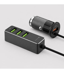 АЗУ 1 USB + 3 USB для пассажиров, QC 3.0, 7А, алюминий, графит, Deppa с логотипом