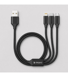 Дата-кабель 3 в 1: micro USB, USB-C, Ligthning, алюминий, 1.2м, черный, Deppa с логотипом