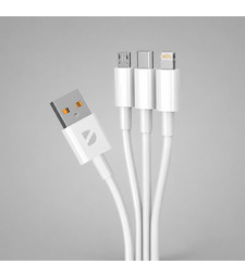 Дата-кабель 3 в 1: micro USB, USB-C, Ligthning, 1.2м, белый, Deppa с логотипом