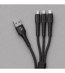 Дата-кабель Armor 3 в 1: micro USB, USB-C, Ligthning, 1.2м, черный, Deppa с логотипом