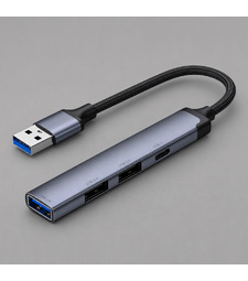 USB-хаб USB-A 3.0 + 2xUSB-A 2.0 + USB-C, серый, Deppa с логотипом