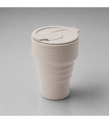 Силиконовый складной стакан GoCup, бежевый с логотипом