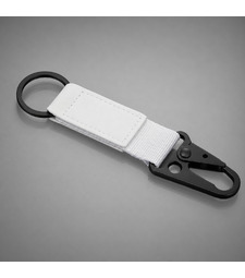 Брелок-ремувка Carabinier из ткани с вставкой из экокожи и карабином, белый с логотипом
