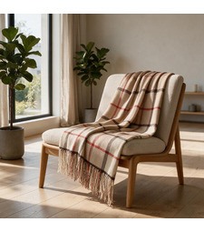 Плед акриловый в клетку Tartan, бежевый с логотипом