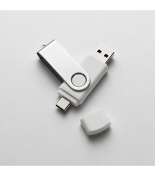 USB3.0/USB Type-C флешка на 16 Гб Квебек C, белый с логотипом