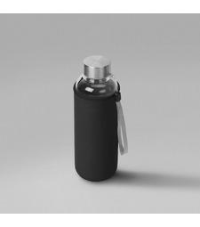 Бутылка для воды Pure c чехлом, 420 мл, черный с логотипом