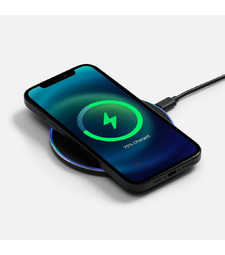 Беспроводное зарядное устройство с подсветкой Lightcore, черное с логотипом