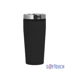 Термостакан "Европа" 500 мл, покрытие soft touch, черный с логотипом