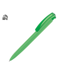 Ручка пластиковая шариковая трехгранная Trinity K transparent Gum soft-touch с чипом передачи инфо, зеленое яблоко с логотипом