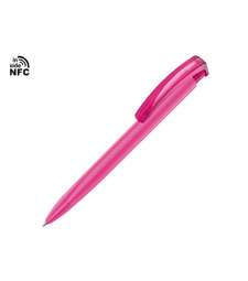 Ручка пластиковая шариковая трехгранная Trinity K transparent Gum soft-touch с чипом передачи инфо, розовый с логотипом