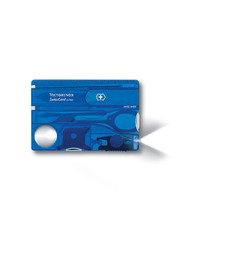 Швейцарская карточка VICTORINOX SwissCard Lite, 13 функций, полупрозрачная синяя с логотипом