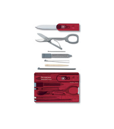 Швейцарская карточка VICTORINOX SwissCard Classic, 10 функций, полупрозрачная красная с логотипом