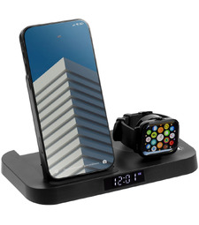 Зарядная станция с часами Clock Nest, черная с логотипом