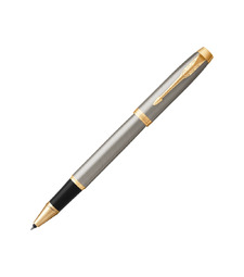 Ручка роллер Parker IM Core Brushed Metal GT, серебристый/золотистый с логотипом
