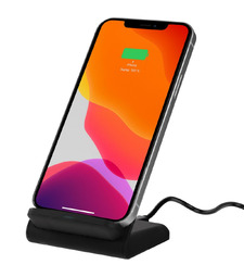 Беспроводное зарядное устройство с быстрой зарядкой Overtop, черное с логотипом