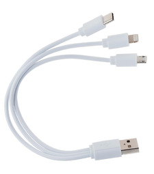 Кабель USB 3 в 1 (Micro, Type-C, Lightning) Белый 6011.07 с логотипом