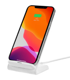 Беспроводное зарядное устройство с быстрой зарядкой Overtop, белое с логотипом