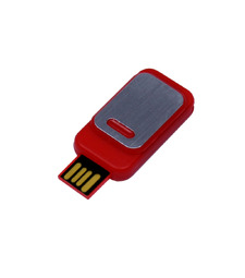 USB-флешка промо на 32 Гб прямоугольной формы, выдвижной механизм, красный с логотипом