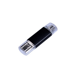 USB-флешка на 32 Гб c двумя дополнительными разъемами MicroUSB и TypeC, черный с логотипом