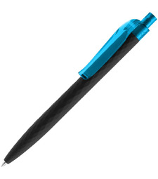 Ручка шариковая Prodir QS01 PRT-T Soft Touch, черная с голубым с логотипом