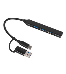 USB-хаб Link с коннектором 2-в-1 USB-C и USB-A, 2.0/3.0, черный с логотипом